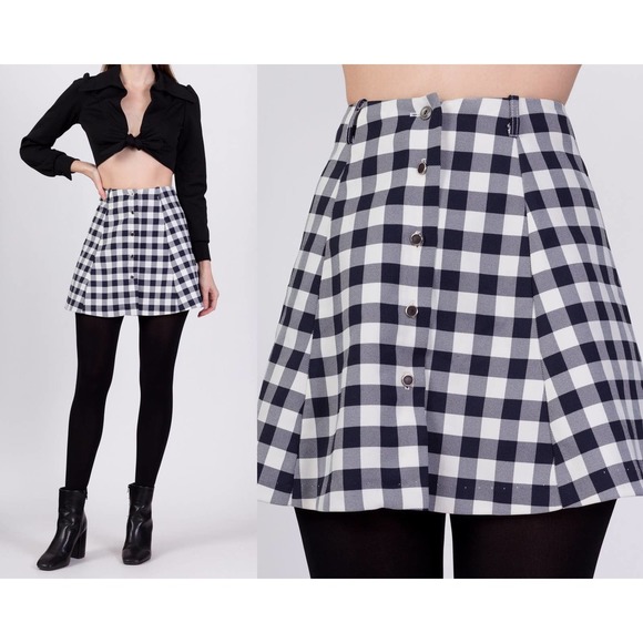 70s‎ Gingham Button Front Mini Skirt - Extra Small, 23" - Picture 1 of 7